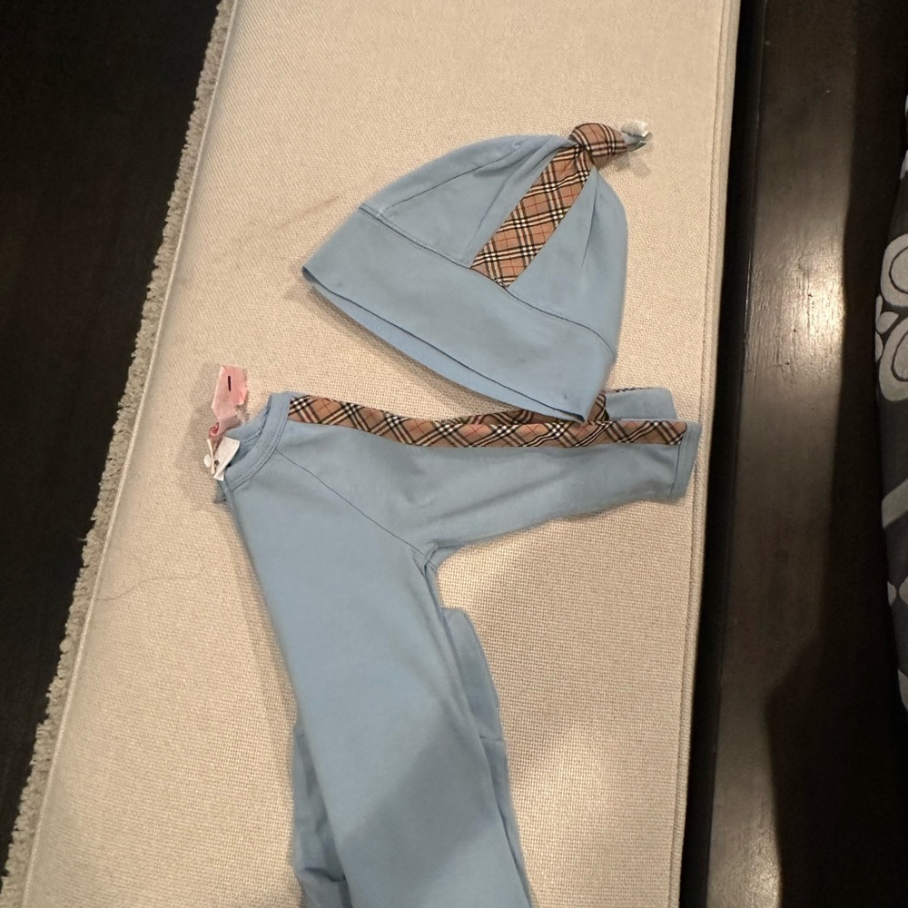 Burberry Blue Bodysuit with Check Trim